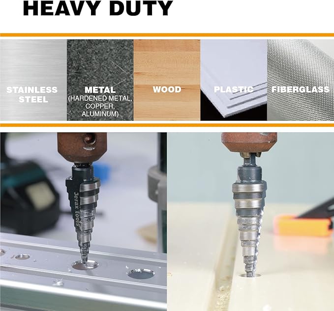 M2 HSS Quick Change 1/4" - 3/4" Step Drill Bit Double Fluted Drill Bits for Hole Drilling in Stainless Steel, Copper, Aluminum, Wood, Plastic