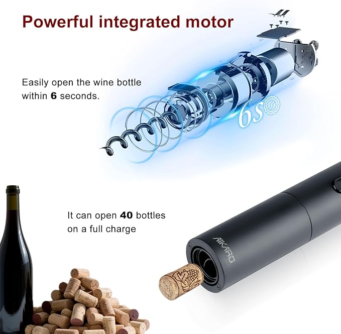AIKARO - Electric Wine Bottle Opener Automatic Corkscrew, Rechargeable