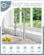 Kitchen Faucet with LED Light,Kitchen Faucet with Soap Dispenser,Faucet for Camper Farmhouse RV Kitchen Sink,Single Handle Stainless Steel Kitchen Sink Faucets with Pull Down Sprayer,Nickel Brushed