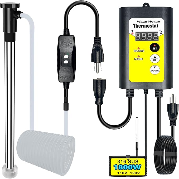 1800W Pool Heater - Bathtub Water Heater for Hot Tub - Submersible Baptistry Heaters for Baptismal Stock Tank Pool, Portable Immersion Water Heaters for Inflatable Pool Heaters for Above Ground Pool