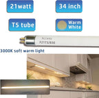 6pack F21T5/830 21Watt 34 inch Fluorescent Light Bulb, T5 3000K Soft White Linear Tube, F21T5/21W/830 Warm White Replacement for Under Counter Fixture