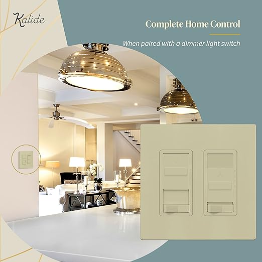 TOPGREENER Kalide Light Switch and 3-Speed Ceiling Fan Control Combo, in Wall Light and Fan Combination Switch, Single Pole, 2.5A, 720W, Neutral Wire Not Required, TGSFS3-I, Ivory