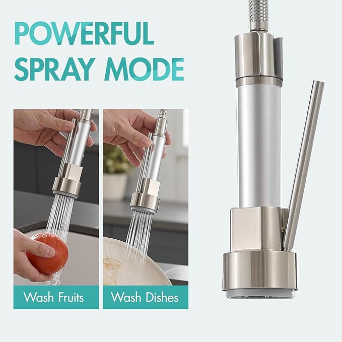 AIMADI Commerical Kitchen Faucet with Sprayer,Single Handle Pull Down Sprayer Kitchen Sink Faucet with LED Light Two Spout,Brushed Nickel