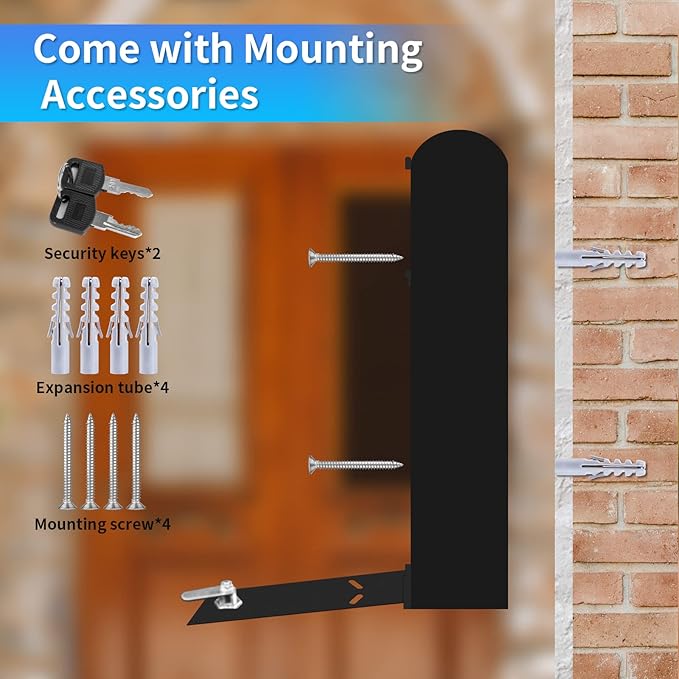 Wall Mount Mailboxes, Rust Resistant Locking Wall Mailbox for Outside, Galvanized Steel and Aluminum Stamping Process, Vintage Mailbox with Key Lock Large Capacity Outdoor Decoration, Black