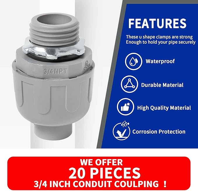(3/4" Conduit Coupling 20 Pack) Yariwiz 3/4 Plastic Liquid Tight Conduit Coupling