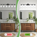 6-Light Bathroom Light Fixtures, Vanity Lights for Mirror with Textured Milky White Glass Shade, E26 Base Modern Kitchen Light Fixtures Wall Sconce Light - Black