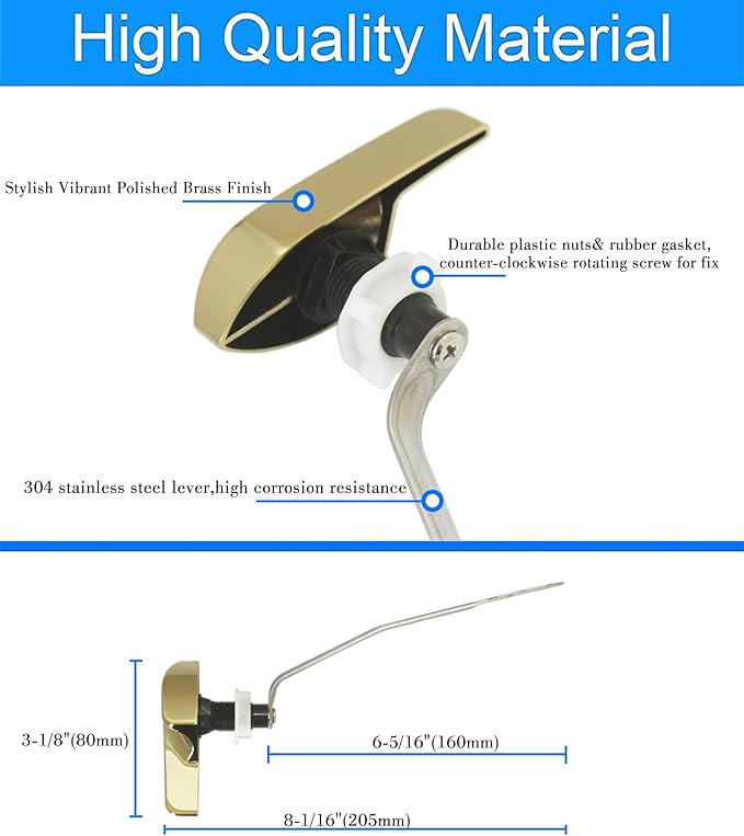 Side Mount Toilet Handle Fit for Kohler 87115-VF, Gold Toilet Flush Handle Replacement Kit Toilet Lever Compatible with Kohler Tank, Polished Gold