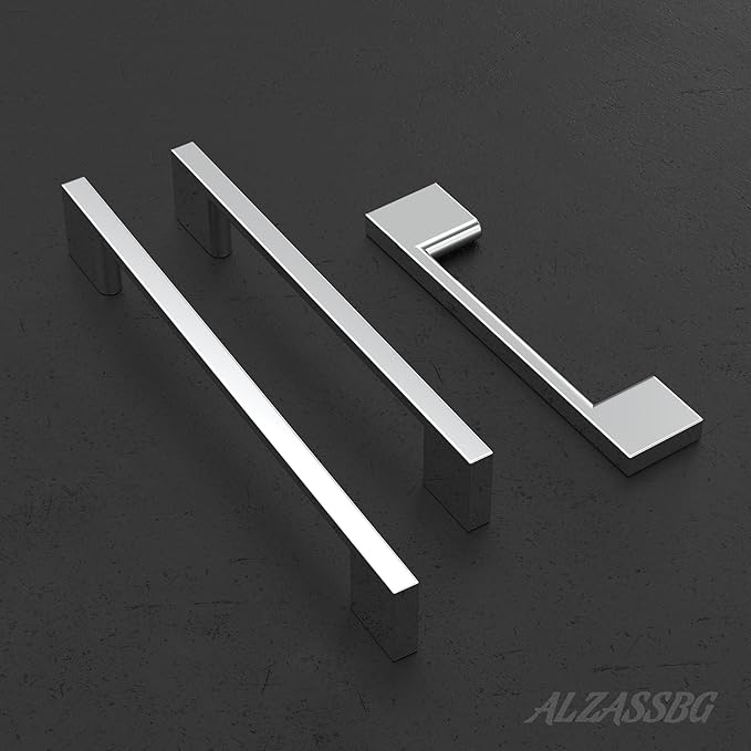 Alzassbg 10 Pack Polished Chrome Cabinet Pulls, 5 Inch(128mm) Hole Centers Rectangle Kitchen Cabinet Handles for Cabinets AL3051CP