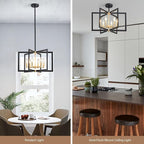 Black and Gold Chandelier 6-Light, Dining Room Light Fixture Geometric Metal Modern Chandelier Lighting for Kitchen Island Living Room Entryway, 20 Inch Pendant Lighting Hanging Ceiling Lamp