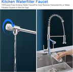 MENATT Commercial 3 in 1 Kitchen Faucet with Drinking Water Faucet, Pull-Down Single Handle Filter Kitchen Sink Tap for Water Filtration System, Brushed Nickel(Without Water Filtration Device)