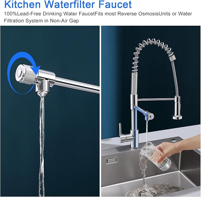 MENATT Commercial 3 in 1 Kitchen Faucet with Drinking Water Faucet, Pull-Down Single Handle Filter Kitchen Sink Tap for Water Filtration System, Brushed Nickel(Without Water Filtration Device)