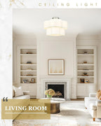 Semi Flush Mount Ceiling Lights, 5-Light 18" Ceiling Light Fixtures with Double Fabric Drum Shade in Quatrefoil Shape, Brushed Nickel Ceiling Light for Nursery Bedroom, AD-22007-5SF-SN