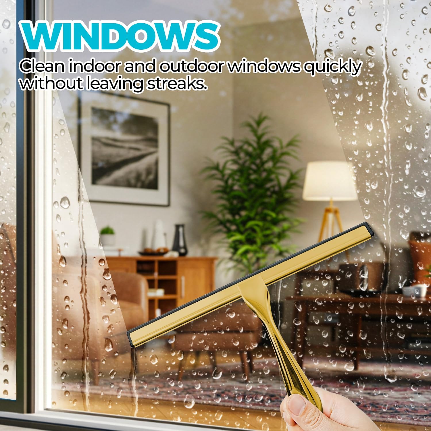 2PACK 12-Inch Golden All-Purpose Shower Squeegee for Shower Doors, Bath Linen Sets, Tile Shower Walls, Bathroom, Window, Glass and Car Windshield, Mirrors and Kitchen-Stainless Steel