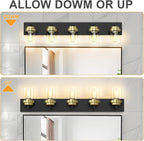 IZORRO Bathroom Vanity Light Fixture, 5-Light 36 Inch Black and Gold Bathroom Light Fixtures Over Mirror, with Clear Glass Shade, Modern Farmhouse Vanity Lights, Rustic Restroom Lighting Fixtures