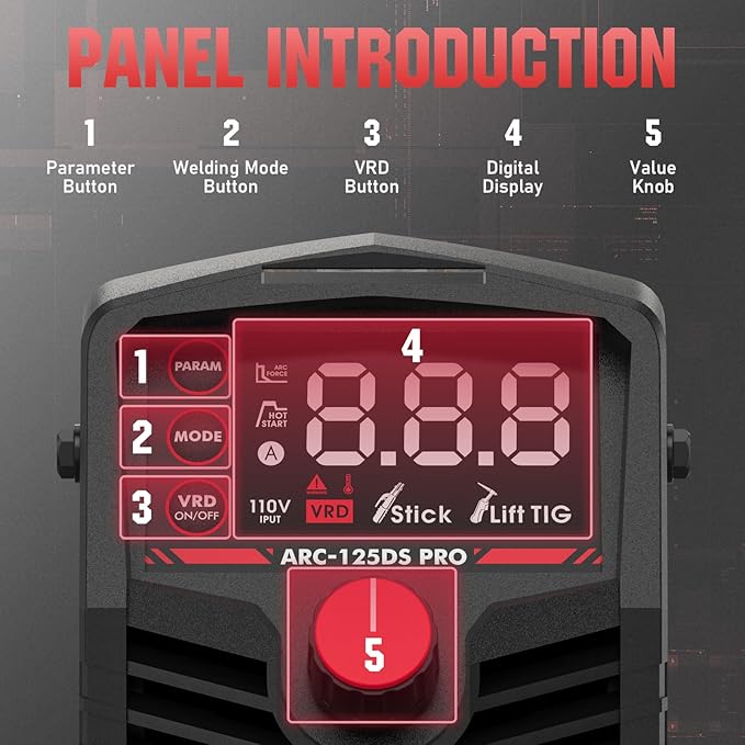 YESWELDER 125Amp Mini Stick Welder Large LED Display with Lift TIG Torch, IGBT ARC Welding Machine, 110V Hot Start Portable MMA Welder Machine, Arc force