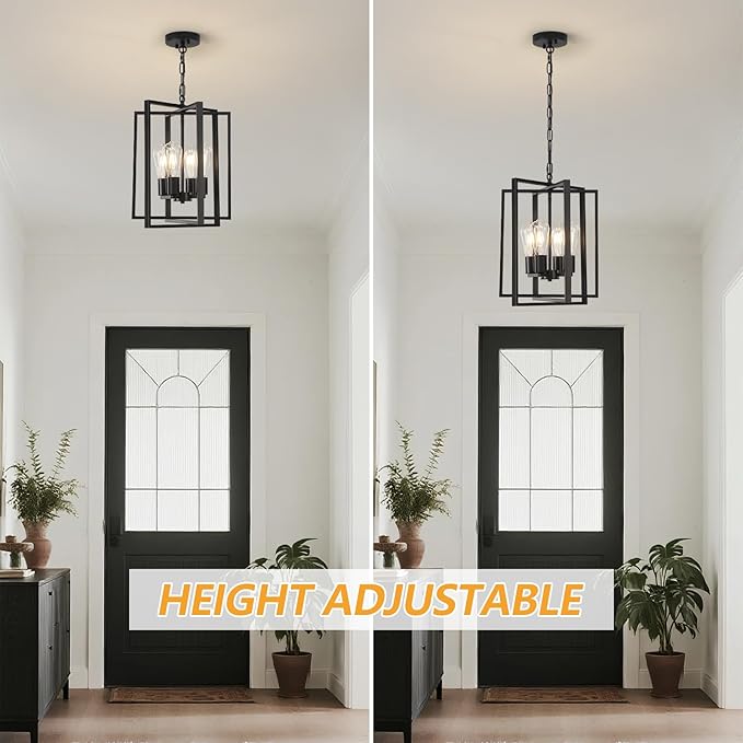 4 Light Modern Farmhouse Chandelier for Dining Room, Black Pendant Lights Fixtures for Kitchen Island, Foyer Lighting Fixtures High Ceiling for Entryway Hallway Living Room Bedroom