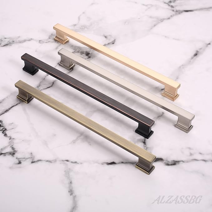 Alzassbg 5 Pack Brushed Brass Cabinet Pulls, 9 Inch(228.5mm) Hole Centers Gold Kitchen Cabinet Handles for Cabinets and Drawers AL3061BB