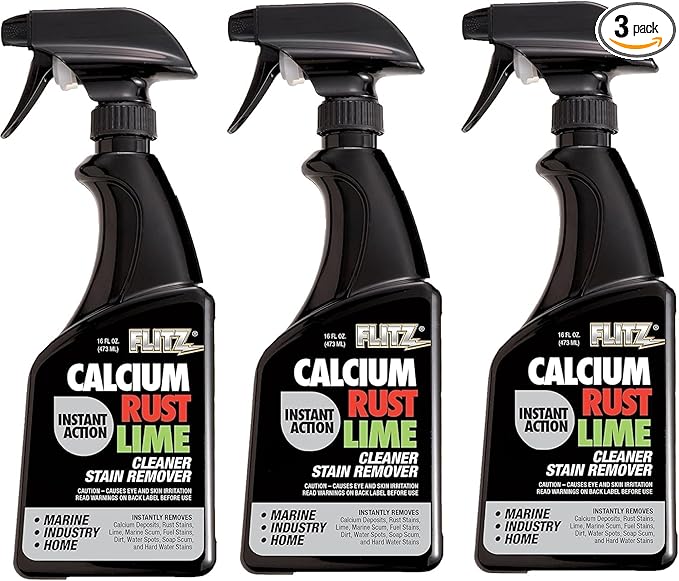 Flitz Calcium, Rust, & Lime Remover - 16oz Bottle of USA-Made Limescale Remover for Toilets, Showers, and More - Powerful Spray that Instantly Eliminates Tarnish, Grease, and Other Grime (3 Pack)