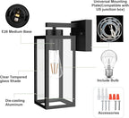 Tipace Outdoor Wall Lantern 2 Pack Black Exterior Wall Sconce with Clear Glass Shade Wall Mount Lights for Entryway,Porch,Doorway(2700K E26 Bulbs Include)