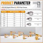 KOOTANS 18PCS Brass Hose Barb Fittings 90 Degree Elbow Barb to NPT Male Thread Adapter Kit 1/4" 5/16" 3/8" Barbed Air Hose Fittings with 30pcs Pipe Clamps for Water Fuel Air Line Connector Fitting