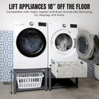 Washer and Dryer Pedestals with Pullout-Shelf - 29" W, 18" H, Gray Steel Universal Fit with Major Brands | Laundry Pedestal with Drain Pan & Hose | Washer Stand for Back Pain Relief, 800 lbs Capacity