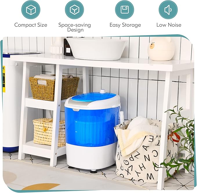 Giantex GX24977-PE, Mini Washer and Spinner Combo, 5.5lbs, Semi-automatic Compact Laundry Apartment Dorm RV Portable Washing Machine, 5.5 LBS Capacity