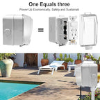 15 Amp GFCI with Switch Outdoor Electrical Outlet Box, Nonmetallic Heavy Duty Box IP66 Waterproof and NEMA 5-15 Self Test TR GFCI Outlet Kit, 3.15 Inch Deep, Lockable, Clear/Gray, ETL Listed