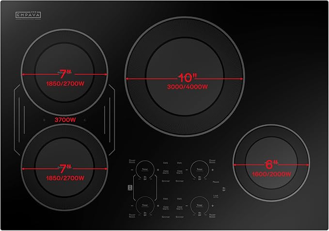 Empava 30 Inch Built-in Induction Cooktop 4 Burner, Bridge-SYNC, Auto RapidHeat 3 Preset Modes, Pan Sensor, Hardwired 208~240V, 40A, Black Vitro Ceramic Glass