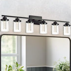 6-Light Bathroom Vanity Lights Over Mirror,Black Bathroom Led Vanity Light,Wall Sconce Light Fixtures with 5CCT6 Dimmable LED&Clear Glass Shade for Bedroom,Living Room,Cabinet Wall Lamp