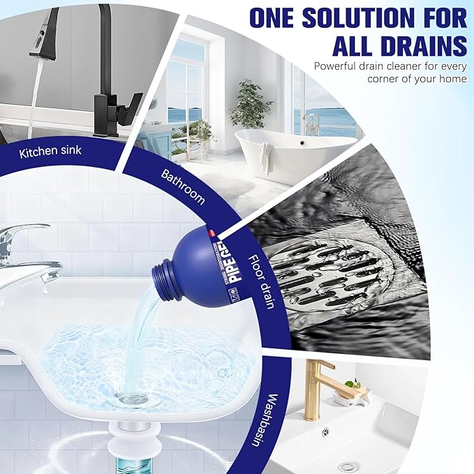 Pipe Bobo Drain Cleaner 10.6OZ, Professional-Grade Drain Clog Remover for Kitchen Sink, Powerful Unclogging, Unclog drains, clog remover, Shower, Tub, Compatible with All Pipe Materials