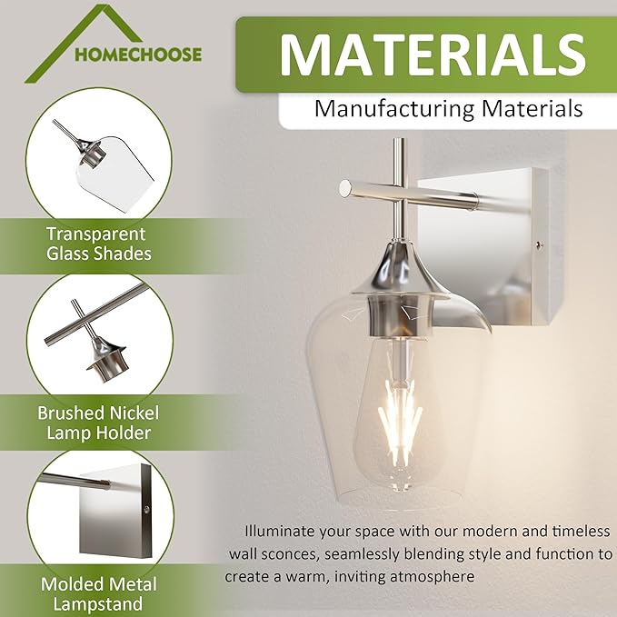 Vanity Bathroom Light, 1-Light Bathroom Light Fixtures Over Mirror, Silver Vanity Lights for Bathroom with Clear Glass, Modern Wall Lamp for Cabinet Hallway, Bedroom