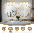 Modern LED Bathroom Lights Fixtures(3-Light),Metal Gold Acrylic Wall Lighting,Vanity Lights for Bathroom Over Mirror 6000k 16In
