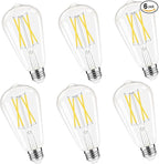 Dimmable Edison Bulbs, 4000K Daylight White, 6W Equivalent to 60 watt E26 LED Bulb, ST58 Vintage Light Bulbs, 600LM, 90+ CRI, E26 Base, Clear Glass, 6 Pack