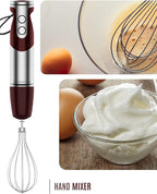 MegaWise Pro Titanium Reinforced 3-in-1 Immersion Corded Hand Blender, Powerful MOTOR with 80% Sharper Blades, 12-Speed Corded Blender, IncludingWhisk and Milk Frother (3-in 1 Red)