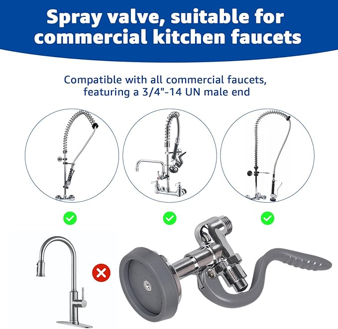 for T&S Brass B-0107 Pre-Rinse Spray Valve for Commercial Kitchens | 1.15 GPM flow rate | Compatible with T&S Brass Parts and Faucets