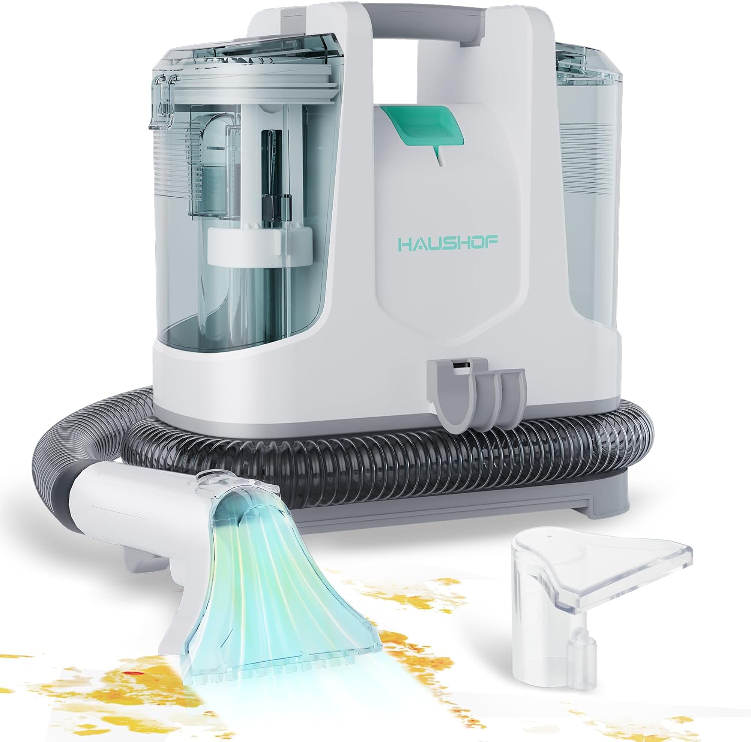 HAUSHOF Portable Carpet Spot and Upholstery Cleaner, Lightweight Handheld Deep Cleaner Machine for Pet Stains, Sofa, Rug, Mattress, Car Seat and Curtain, White & Light Grey