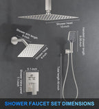 Shower Faucet Set, 10" Ceiling Mount Rainfall Shower System with 2 Rain Shower Head and Multi-function Handheld Head Push Button Diverter Shower Faucet Trim Kit Brushed Nickel