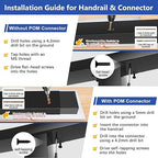 2Pack 8FT T304 Stainless Steel Handrails Black with Extension Connectors End Cap Kits for Cable Railing System Posts Kit, Cuttable Rectangular Handrails Flat Top Rail (Flexible DIY)
