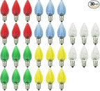 Sunlite 41295 LED C7 Holiday Decorative Light Bulb, 0.4 Watts, E12 Candelabra Base, Faceted Christmas-Lights; Nightlight, Multi Color Combo 30 Count