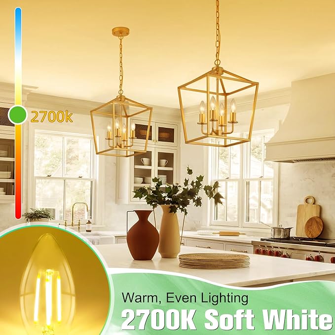 E26 Base LED Candelabra Light Bulbs 2700K Soft White, 6W, 60 watt Equivalent, E26 LED Bulb, B10 Chandelier Candle Light Bulbs, Non-Dimmable, 90+CRI, 600LM, Cear Glass, 12 Pack