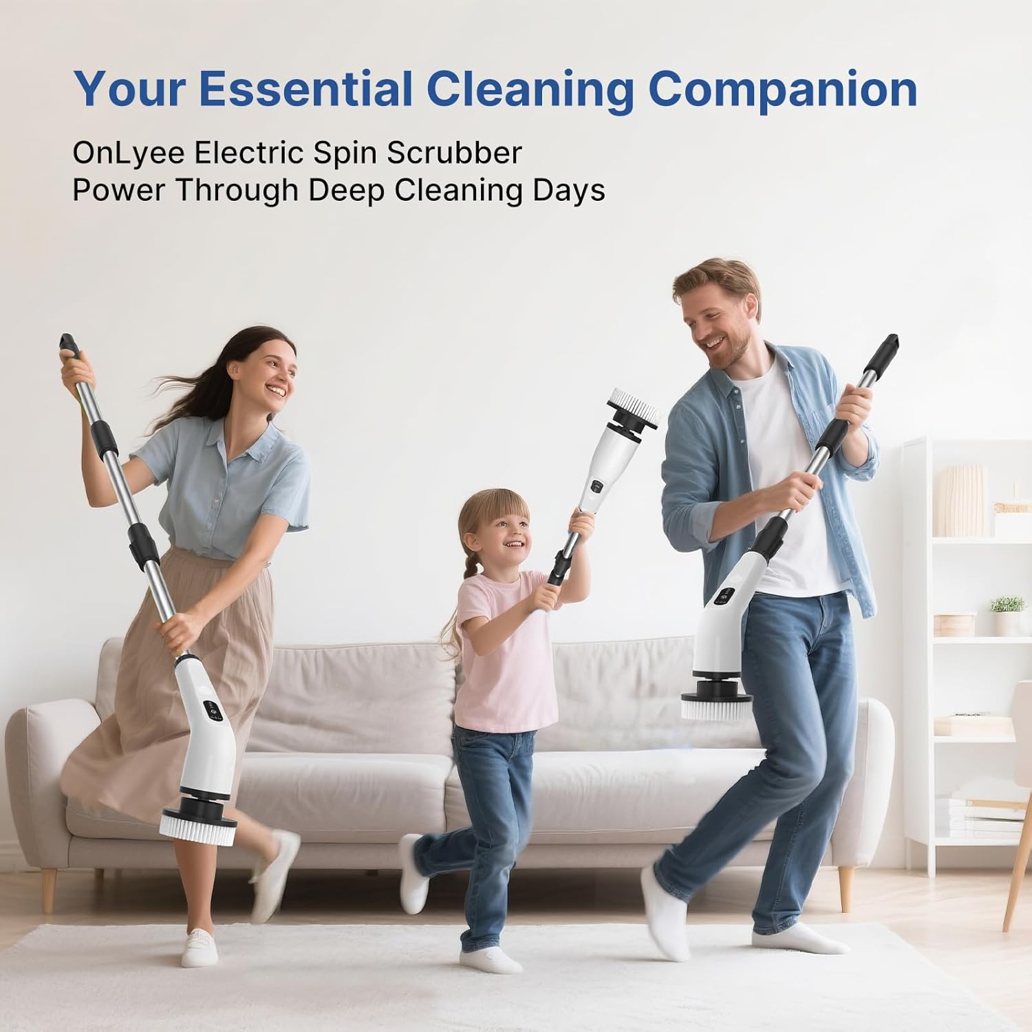 8 in 1 Electric Spin Scrubber for Cleaning Bathroom, 3000mAh Power Scrubber Cordless Cleaner with Long Handle, 3 Speeds Bathtub House Clean Brush Deep Cleaning for Tile, Shower, Wall, Floor