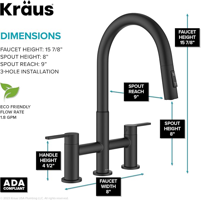 KRAUS Oletto Bridge Kitchen Faucet with Pull-Down Sprayhead in Matte Black, KPF-3122MB