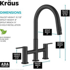KRAUS Oletto Bridge Kitchen Faucet with Pull-Down Sprayhead in Matte Black, KPF-3122MB