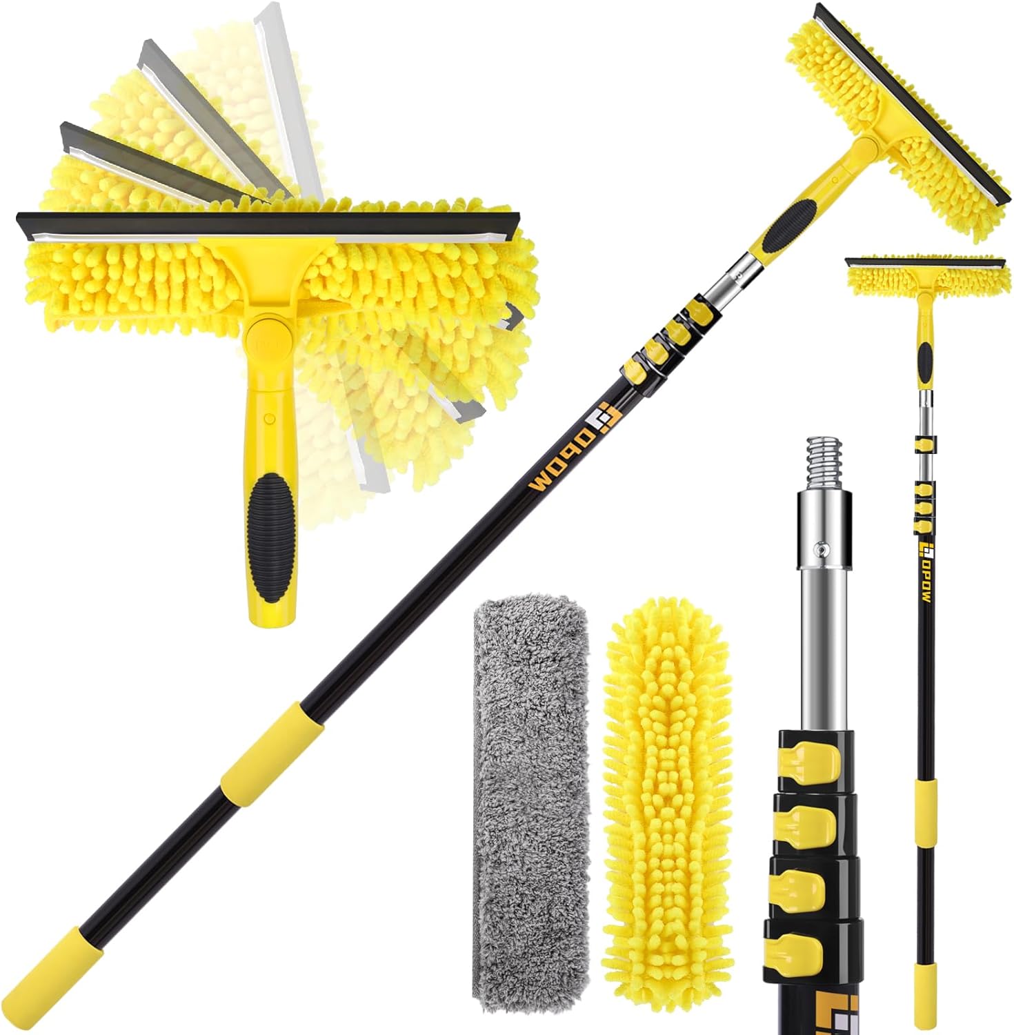 213'' Long Reach Window Squeegee with Telescoping Extension Pole,2 in 1 Shower Cleaning with Telescopic Pole, Extension Washing Tool with Rotatable Clean Head for Indoor/Outdoor High Window Glass