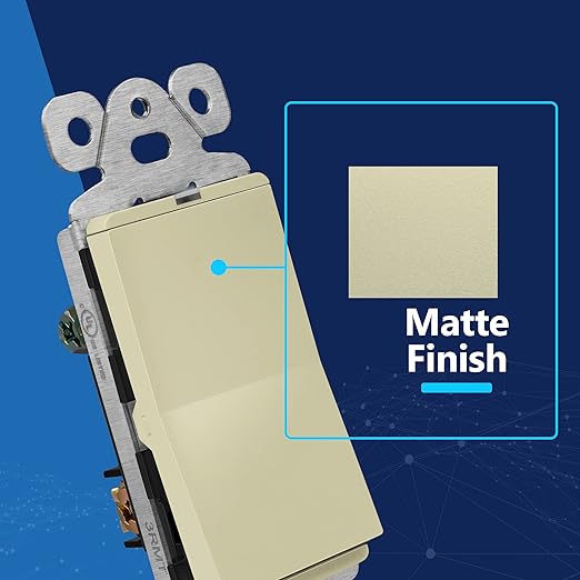 LIDER Minimalist Design Matte Finish Lighted Decorator Switch, Frameless Paddle Light Switch with Locator Light, Grounding Screw, 3-Way or Single Pole, 15A 120V, UL Listed, LS15-3W-I, Ivory