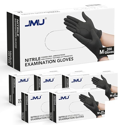 JMU Black Nitrile Gloves Medium Bulk, Case of 1200, 3.5Mil, Latex Free Powder Free