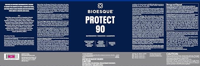Bioesque Protect 90, Heavy Duty Bacteriostatic, Fungistatic, Algaestatic Formula, Effective Against Mold, Mildew, Algae, & Odor Causing Bacteria, 1 Gallon (Pack of 4)