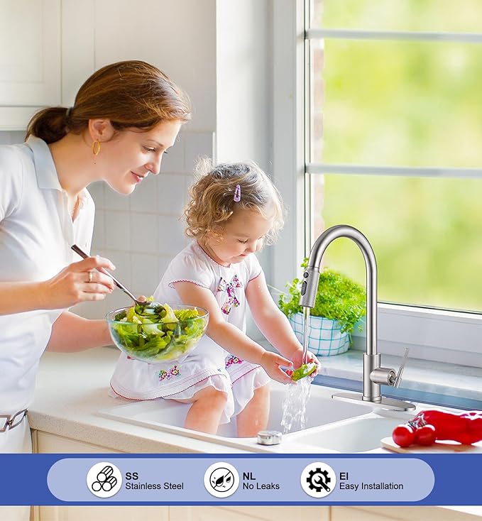 Brushed Nickel Kitchen Faucet with Pull Down Sprayer- 1.8GPM High Arc Single Handle Stainless Steel Rv Sink Faucet for Farm Laundry, Fit for 1/3 Hole with 10" Deck Plate