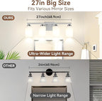 4-Light Bathroom Light Fixtures, 27" Modern Vanity Lights Over Mirror with Milky White Glass Shade, Brushed Nickel Wall Sconce, Classic Wall Light Fixture for Mirror Living Room Cabinet Bedroom Porch