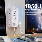 Outlet Extender Wall Charger with Multi Plug Adapter 9 AC Outlets 4 USB Charging Ports 1875W 1050J Surge Protector Power Strip Spaced Splitter for Home, Travel, Dorm Room Essentials